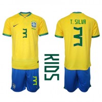 Fotbalové Dres Brazílie Thiago Silva #3 Dětské Domácí MS 2022 Krátký Rukáv (+ trenýrky)